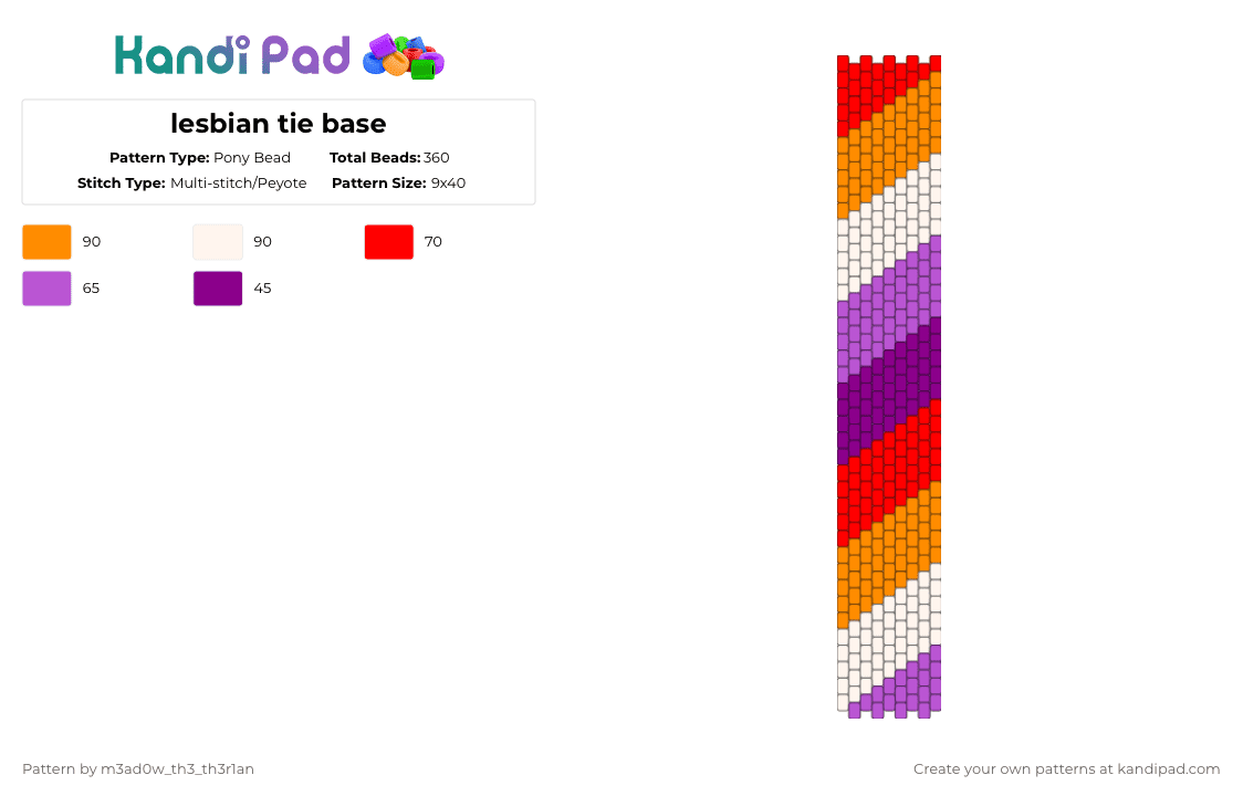 lesbian tie base - Pony Bead Pattern by m3ad0w_th3_th3r1an on Kandi Pad - orange,pink,tie,lesbian,gay,lgbtq,pride,colors,stripes,base
