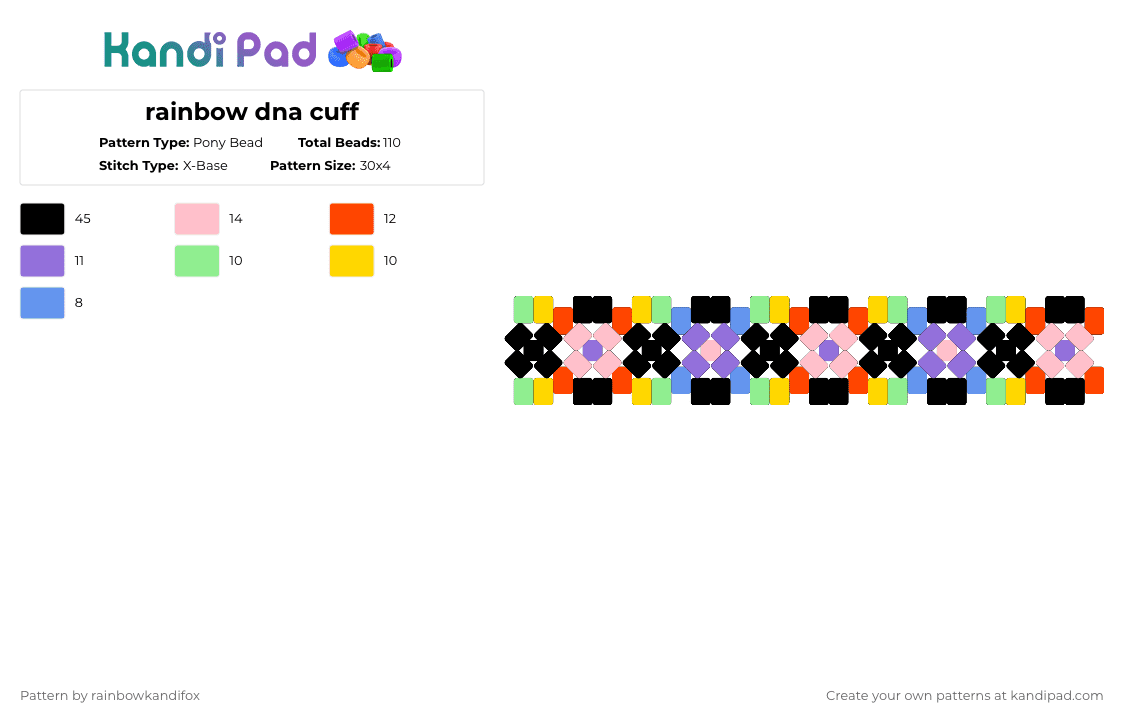 rainbow dna cuff - Pony Bead Pattern by m3ad0w_th3_th3r1an on Kandi Pad - yellow,pink,colorful,rainbow,dna,x,cuff