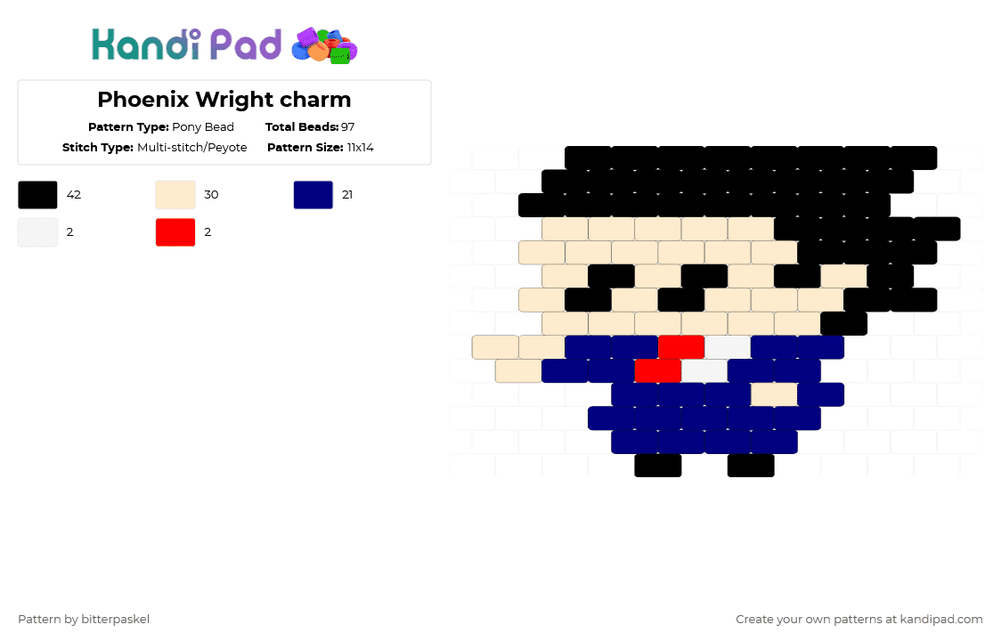 Phoenix Wright charm - Pony Bead Pattern by bitterpaskel on Kandi Pad - ace attorney,phoenix wright,purple,beige