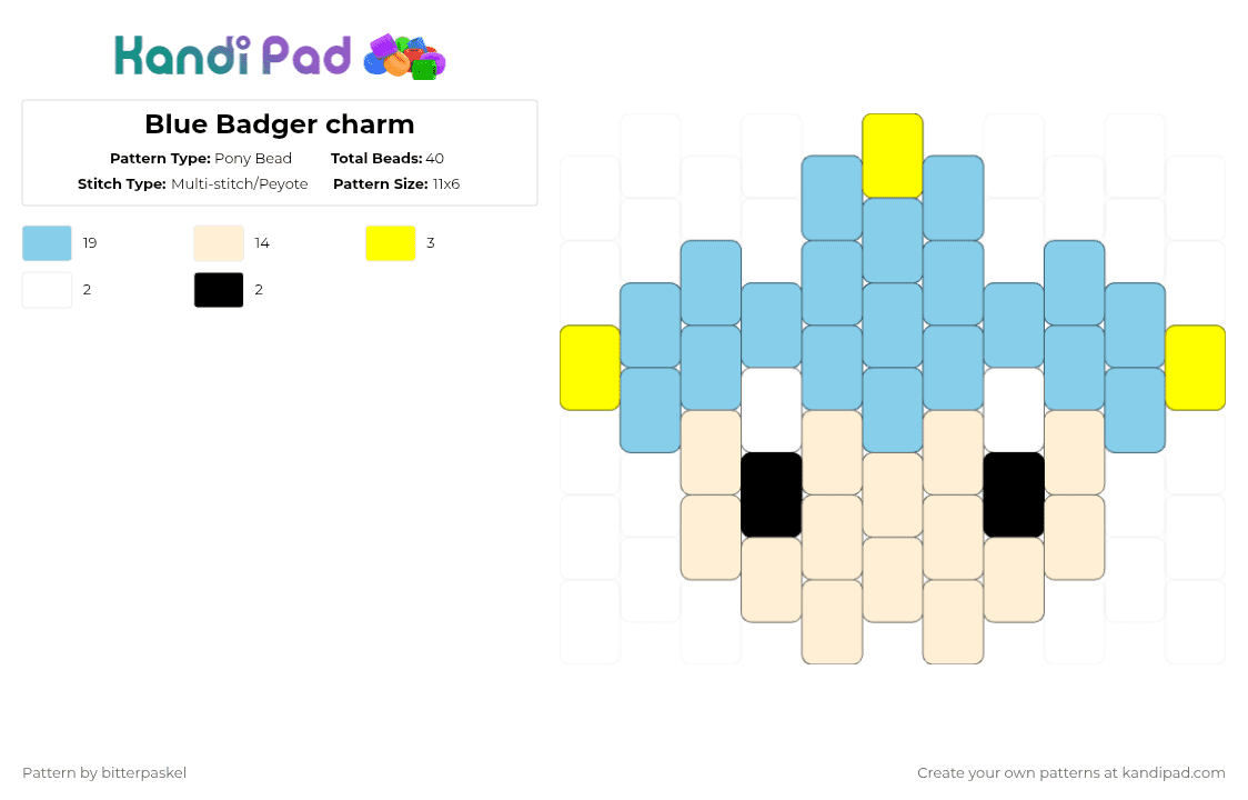 Blue Badger charm - Pony Bead Pattern by bitterpaskel on Kandi Pad - beige,light blue,ace attorney,blue badger,characters