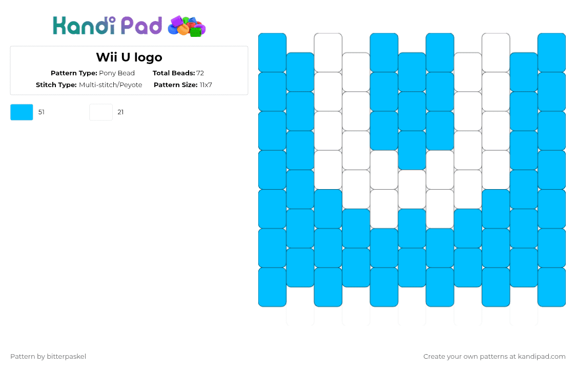 Wii U logo - Pony Bead Pattern by bitterpaskel on Kandi Pad - light blue, nintendo, video games, white, wii, wii u