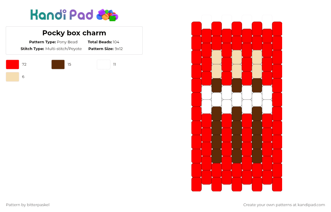 Pocky box charm - Pony Bead Pattern by bitterpaskel on Kandi Pad - red,cotdjunkfood,pocky,food,snack,candy,chocolate