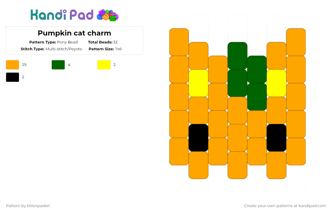 Pumpkin cat charm - Pony Bead Pattern by bitterpaskel on Kandi Pad - orange,cat,pumpkin,spooky,halloween,animals