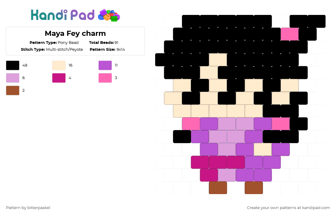Maya Fey charm - Pony Bead Pattern by bitterpaskel on Kandi Pad - ace attorney,maya fey,pink,beige