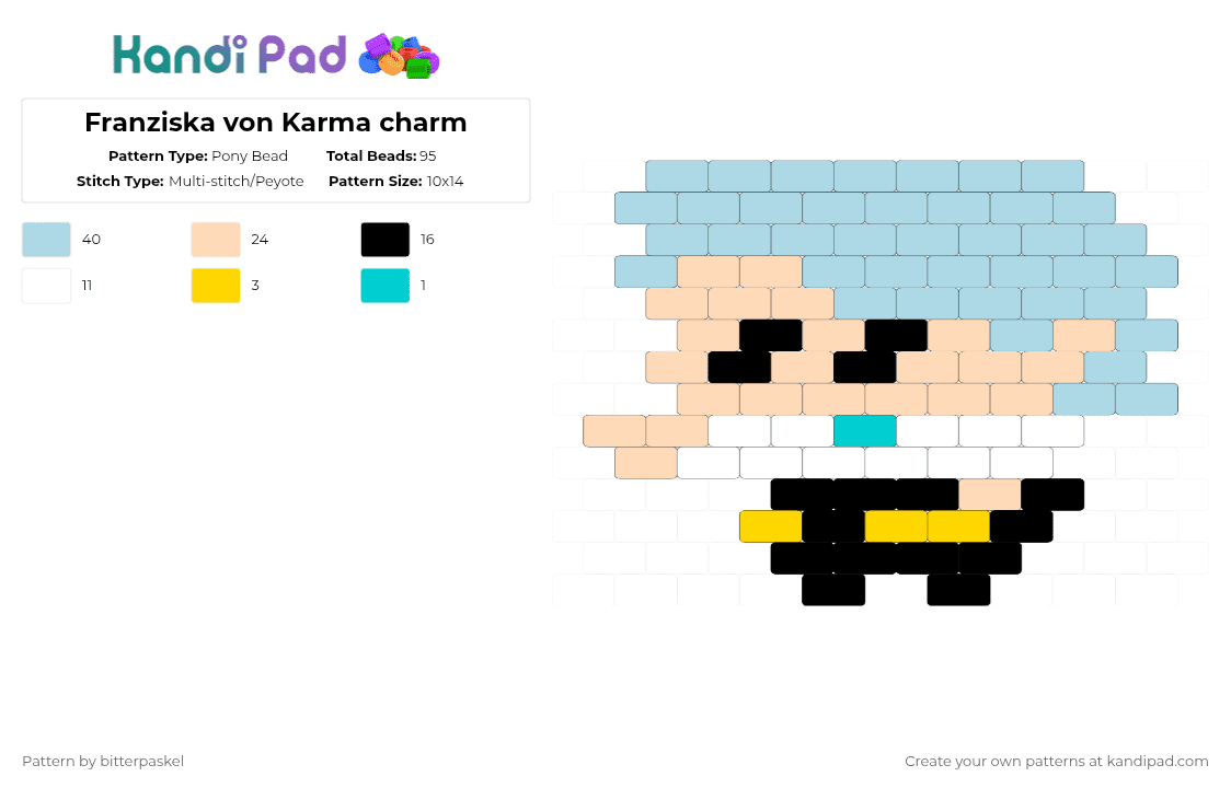 Franziska von Karma charm - Pony Bead Pattern by bitterpaskel on Kandi Pad - beige,light blue,ace attorney,franziska von karma,characters