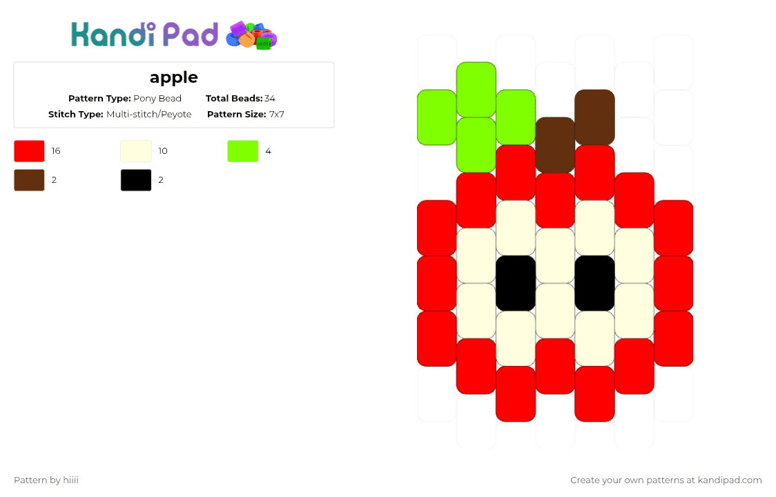 apple - Pony Bead Pattern by hiiii on Kandi Pad - red