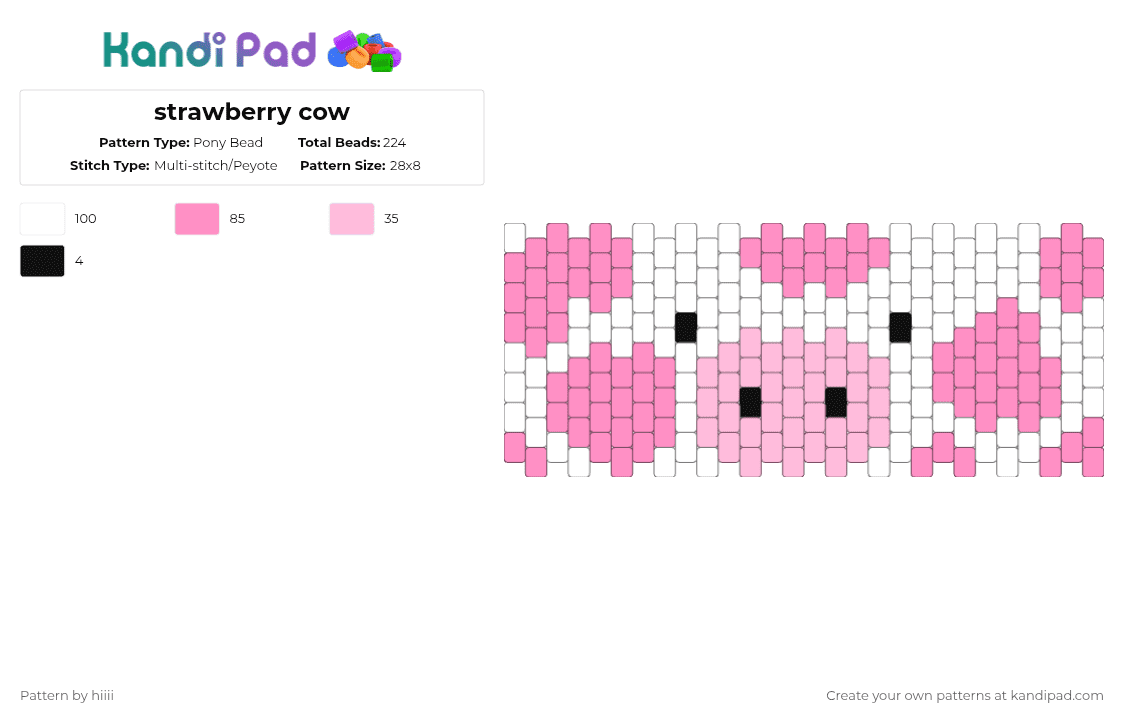 strawberry cow - Pony Bead Pattern by hiiii on Kandi Pad - white,pink