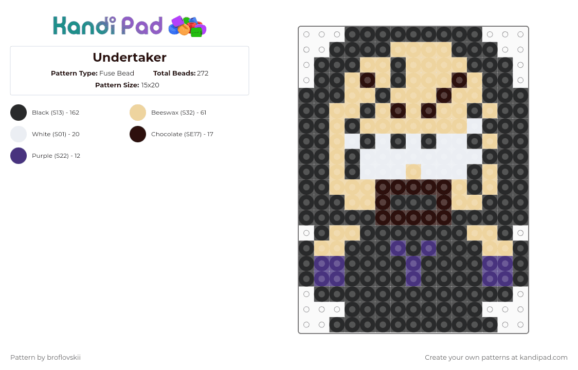 Undertaker Pattern Undertaker Fuse Bead Pattern - Kandi Pad | Kandi Patterns, Fuse Bead ...