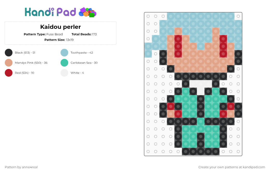 Kaidou perler - Fuse Bead Pattern by anne4real on Kandi Pad - light blue,beige,teal