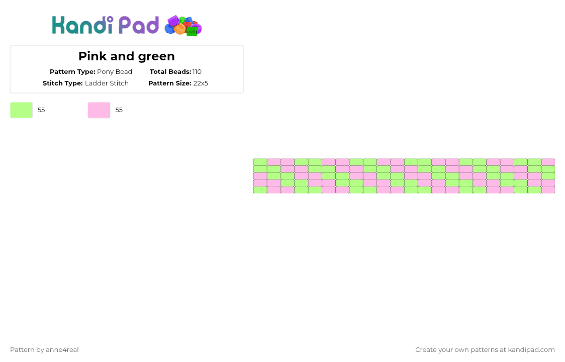 Pink and green - Pony Bead Pattern by anne4real on Kandi Pad - yellow,pink,green,pink and green