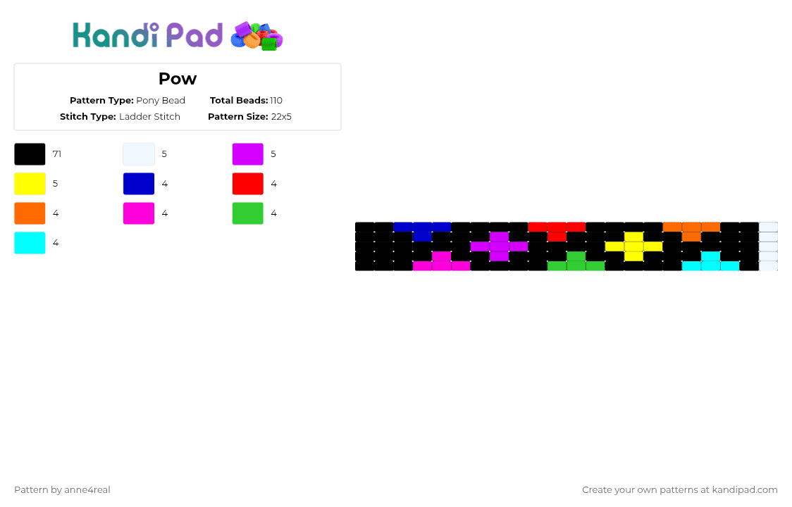 Pow - Pony Bead Pattern by anne4real on Kandi Pad - black,purple,yellow