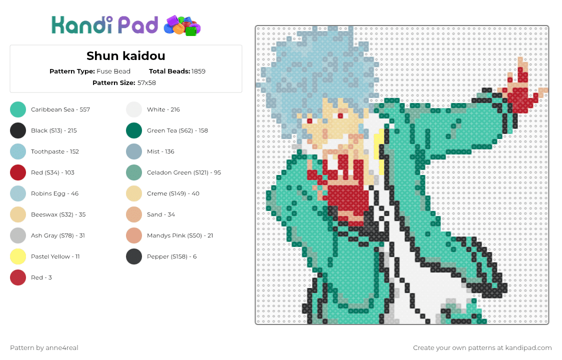 Shun kaidou - Fuse Bead Pattern by anne4real on Kandi Pad - light blue,teal,kaidou,anime,saiki k,shun kaidou,kaido,shun kaido,saiki