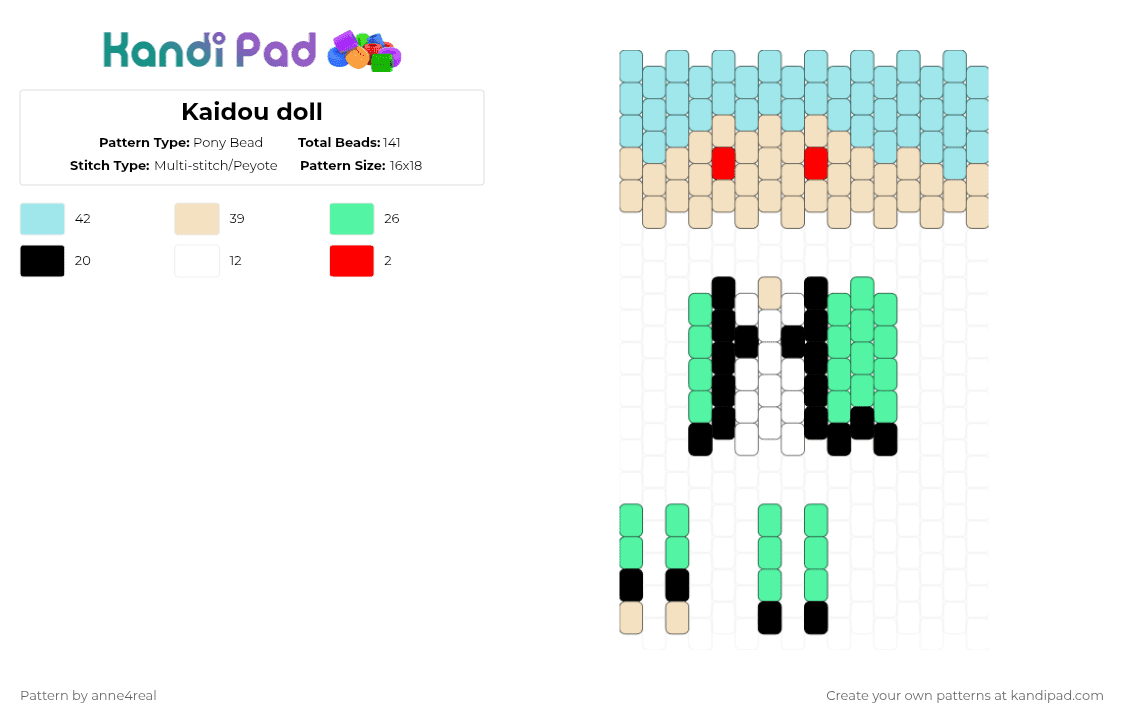 Kaidou doll - Pony Bead Pattern by anne4real on Kandi Pad - light blue,beige,teal
