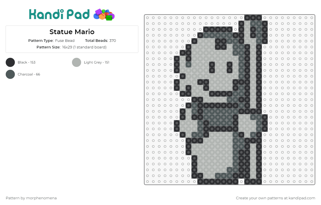 Statue Mario - Fuse Bead Pattern by morphenomena on Kandi Pad - mario,stone,statue,nintendo,video games