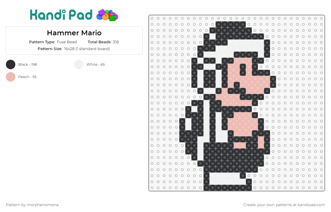 Hammer Mario - Fuse Bead Pattern by morphenomena on Kandi Pad - mario,hammer,nintendo,video games
