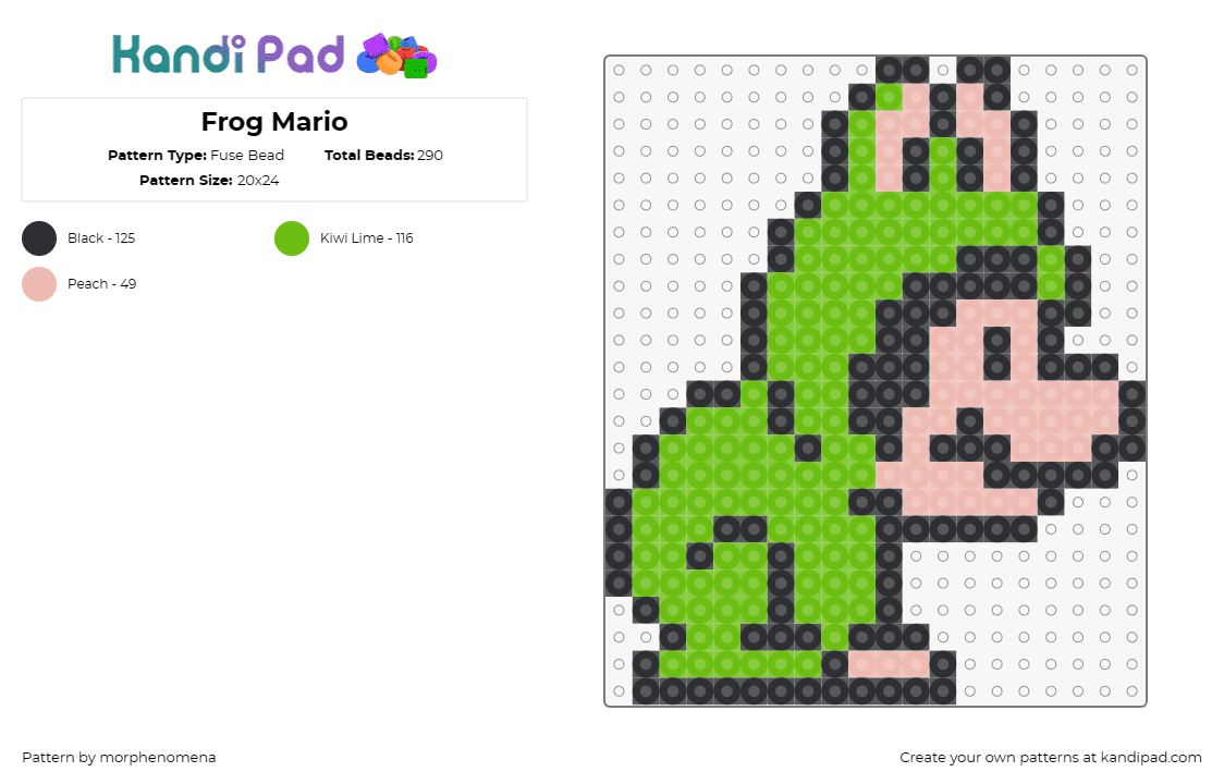 Frog Mario - Fuse Bead Pattern by morphenomena on Kandi Pad - frog,mario,costume,nintendo,video game,character,green,tan