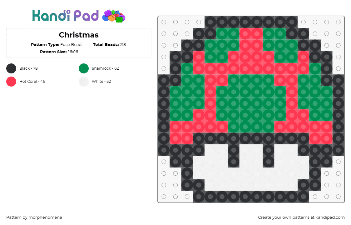 Christmas - Fuse Bead Pattern by morphenomena on Kandi Pad - christmas,holiday,mushroom,mario,nintendo,video games