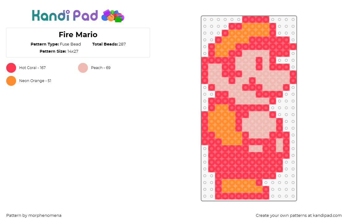 Fire Mario - Fuse Bead Pattern by morphenomena on Kandi Pad - mario,fire,nintendo,video games