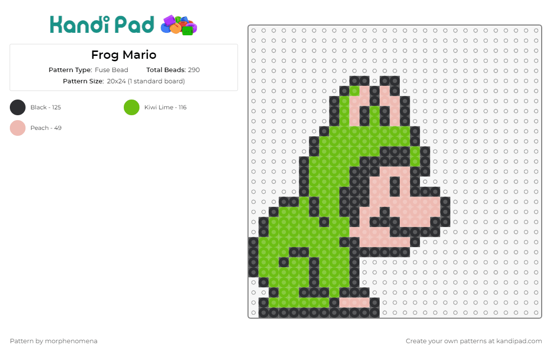Frog Mario - Fuse Bead Pattern by morphenomena on Kandi Pad - mario,frog,nintendo,video games
