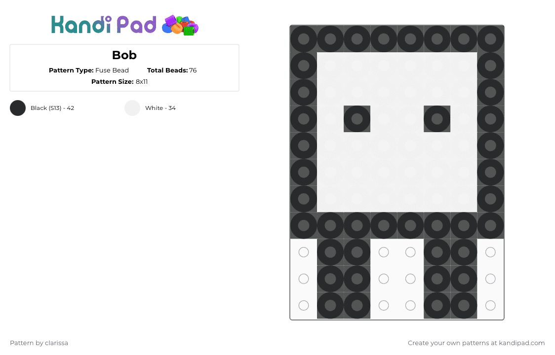 Bob - Fuse Bead Pattern by clarissa on Kandi Pad - black,white