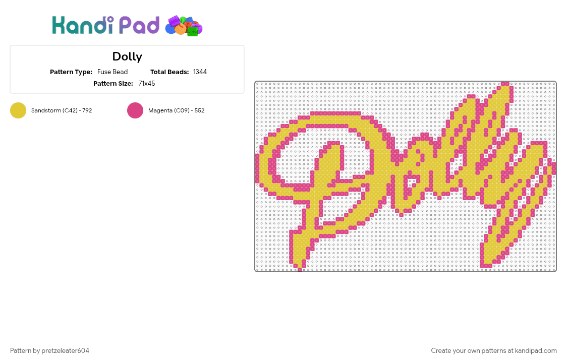 Dolly - Fuse Bead Pattern by pretzeleater604 on Kandi Pad - dolly parton, pink, yellow