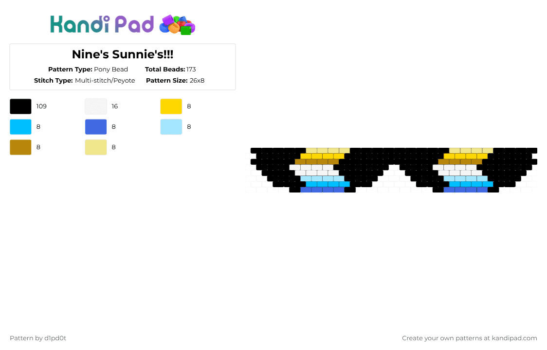 Nine\'s Sunnie\'s!!! - Pony Bead Pattern by d1pd0t on Kandi Pad - black,yellow,light blue,bfdi,xfohv