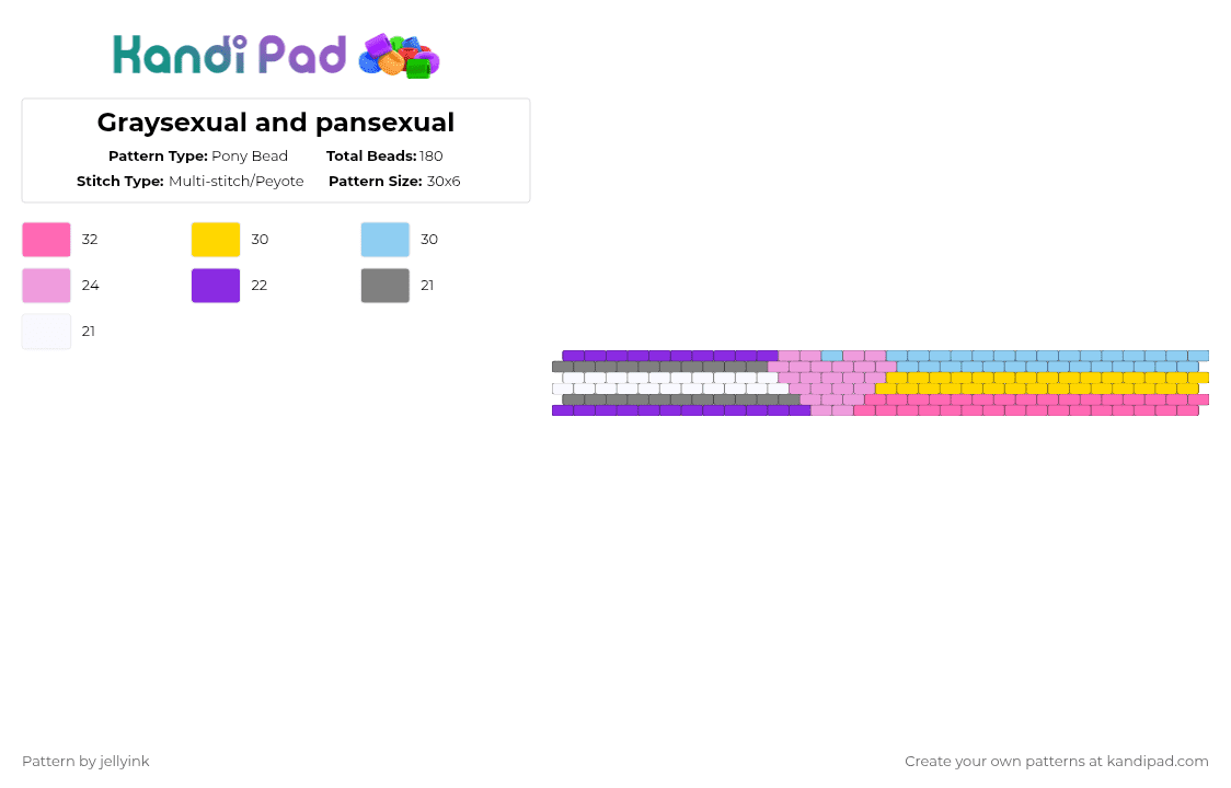 Graysexual and pansexual - Pony Bead Pattern by jellyink on Kandi Pad - light blue, pink, yellow