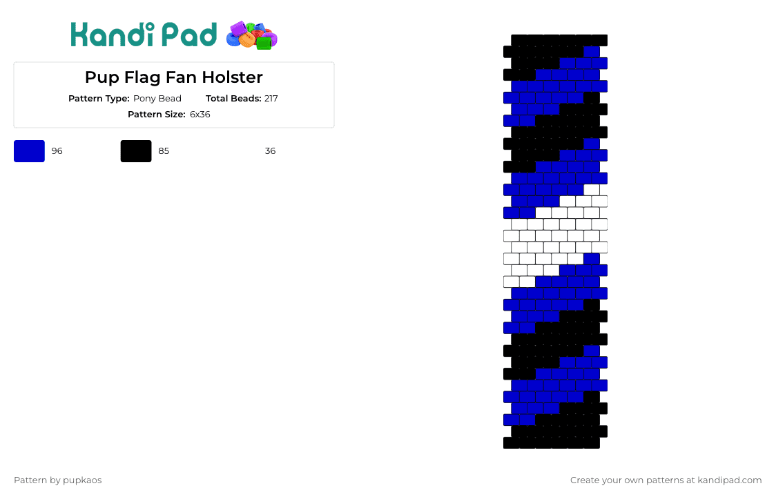 Pup Flag Fan Holster - Pony Bead Pattern by pupkaos on Kandi Pad - pup flag,pride,community,freedom,fan holster,black,blue