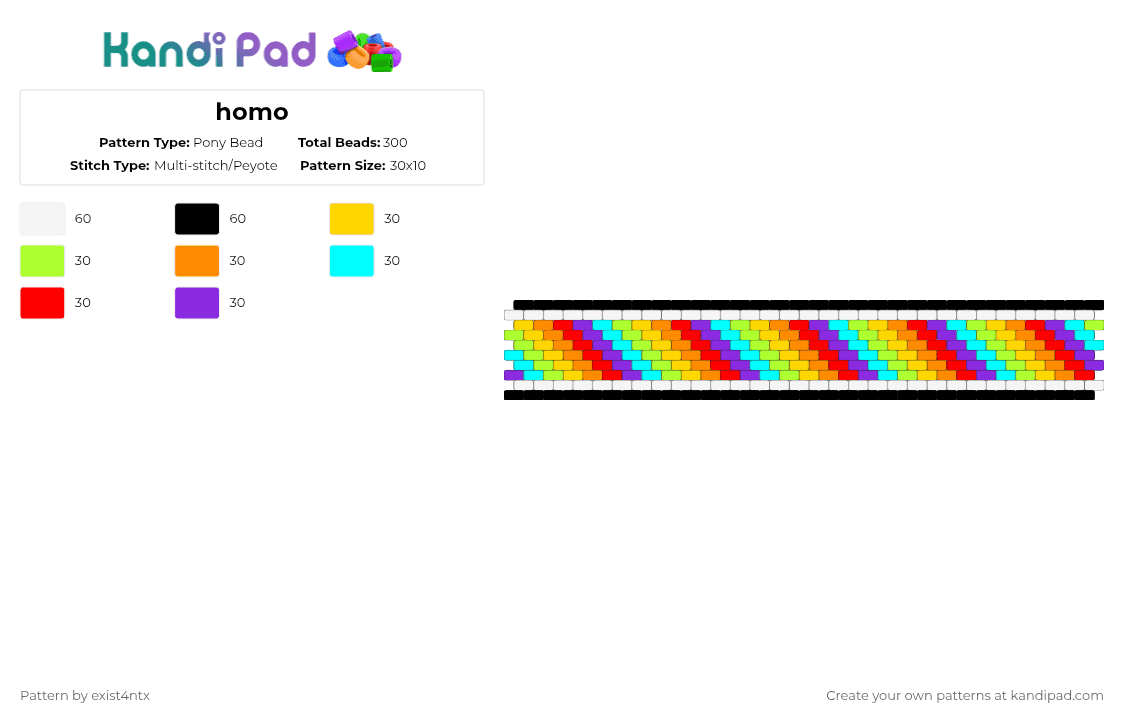 homo - Pony Bead Pattern by exist4ntx on Kandi Pad - green,light blue,purple,colorful,lgbtq,lgbt,cuff,peyote,small,rainbow,multicolor,simple