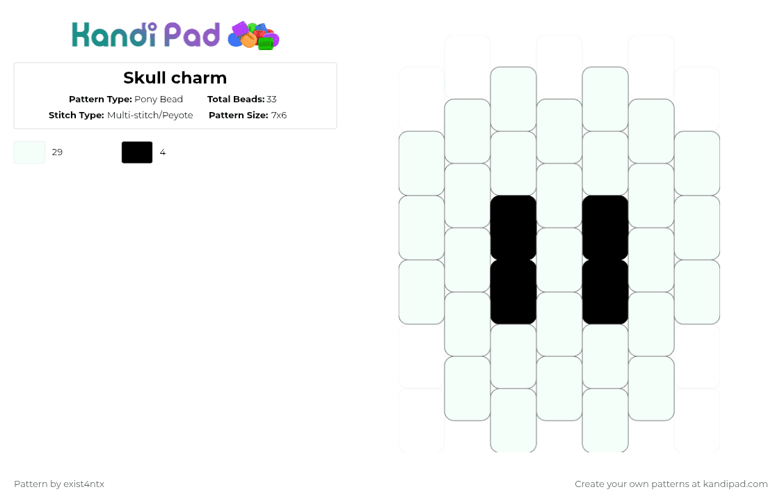 Skull charm - Pony Bead Pattern by exist4ntx on Kandi Pad - black, charm, easy, halloween, peyote, simple, skull, white