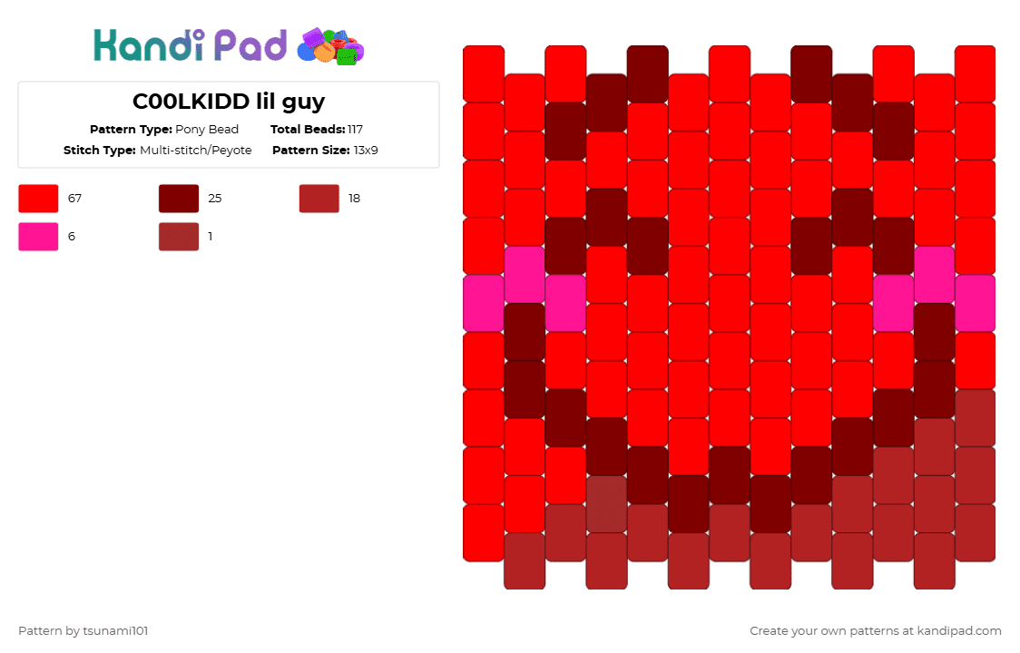 C00LKIDD lil guy - Pony Bead Pattern by tsunami101 on Kandi Pad - red,forsaken,coolkid,c00lkidd,lil guy,gubby