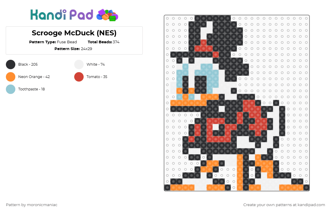 Scrooge McDuck (NES) - Fuse Bead Pattern by moronicmaniac on Kandi Pad - black,red,orange,ducktales