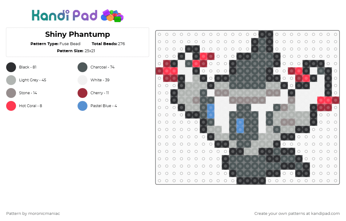 Shiny Phantump - Fuse Bead Pattern by moronicmaniac on Kandi Pad - beige,pink,pokemon,shiny,kalos,spooky