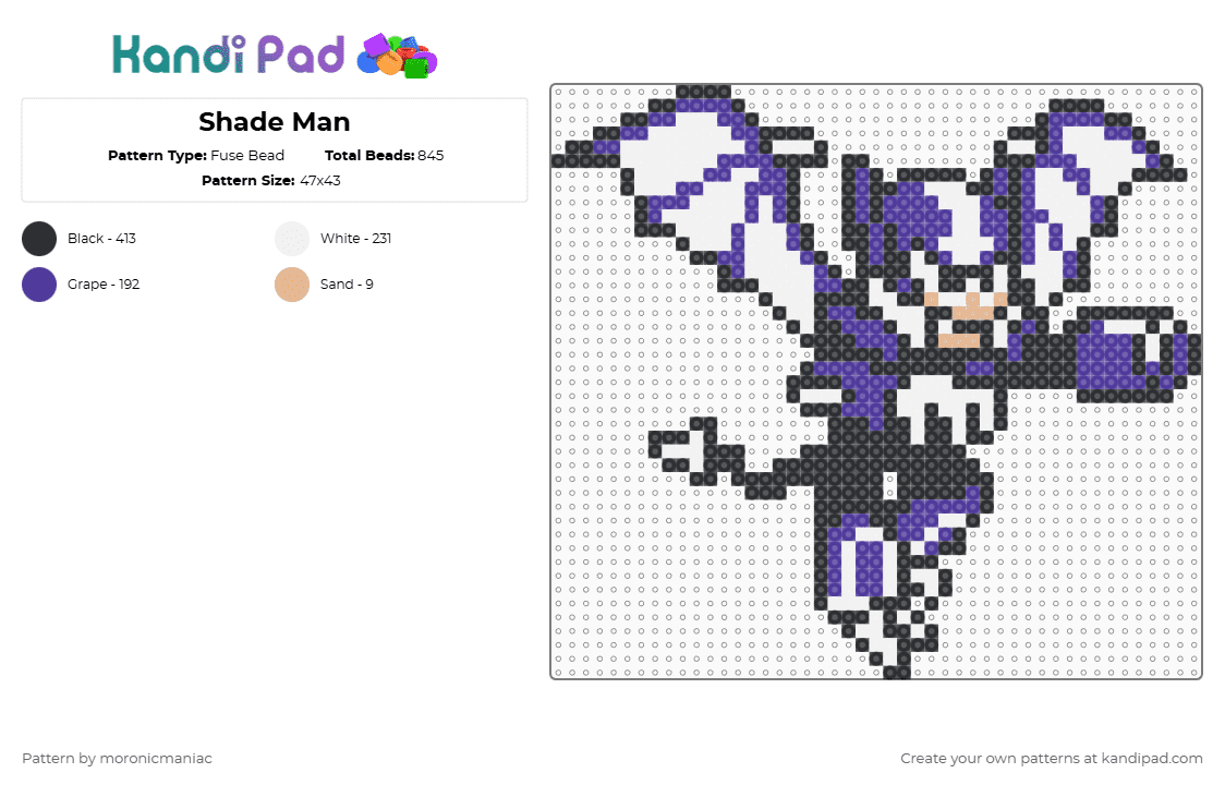 Shade Man (FC) - Fuse Bead Pattern by moronicmaniac on Kandi Pad - purple,mega man,megaman,mega man 7,vampire,robot