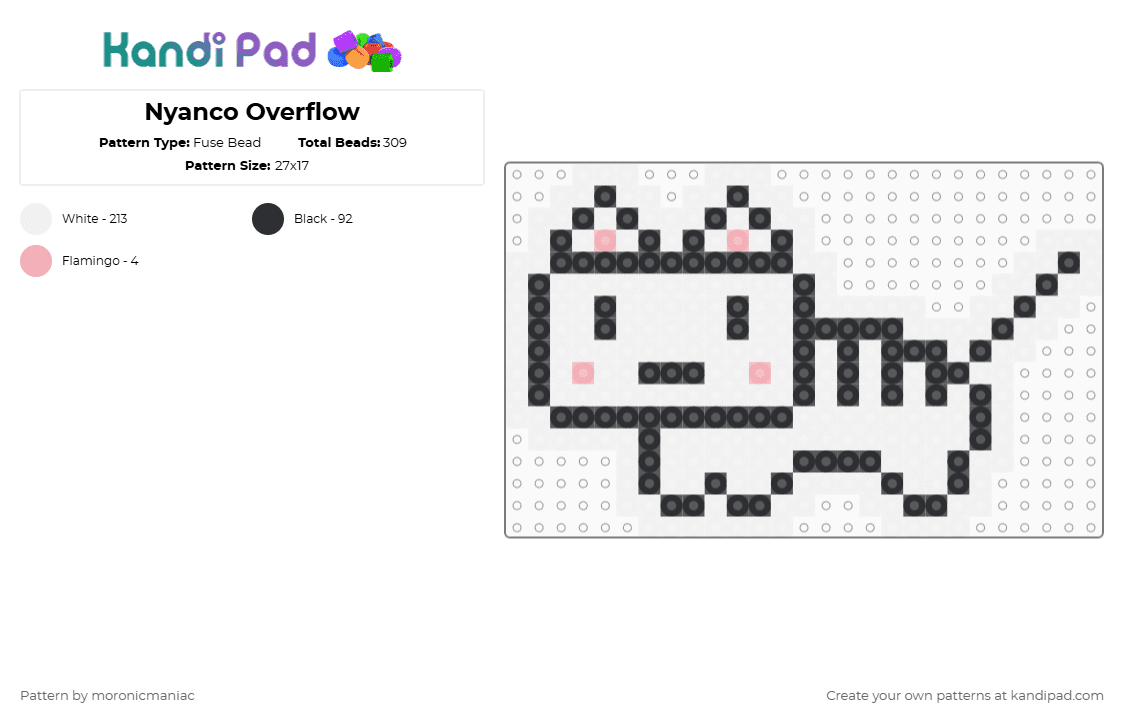 Nyanco Overflow - Fuse Bead Pattern by moronicmaniac on Kandi Pad - white,utau,momone momo,nyan,cat