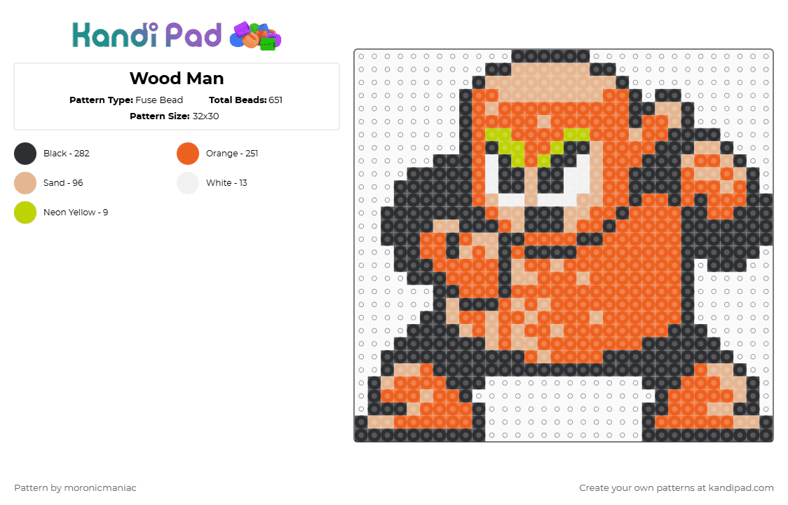 Wood Man - Fuse Bead Pattern by moronicmaniac on Kandi Pad - orange,mega man,megaman,mega man 2,tree,robot