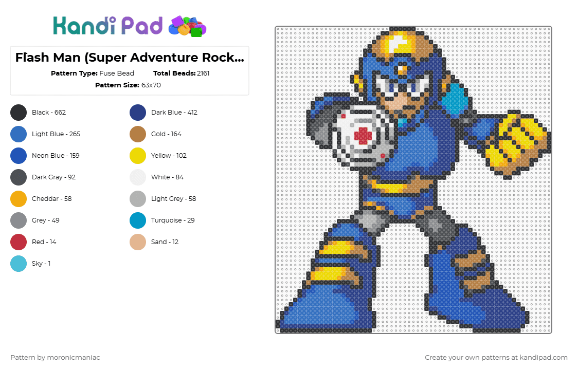 F`lash Man (Super Adventure Rockman) - Fuse Bead Pattern by moronicmaniac on Kandi Pad - blue,tan,megaman,mega man