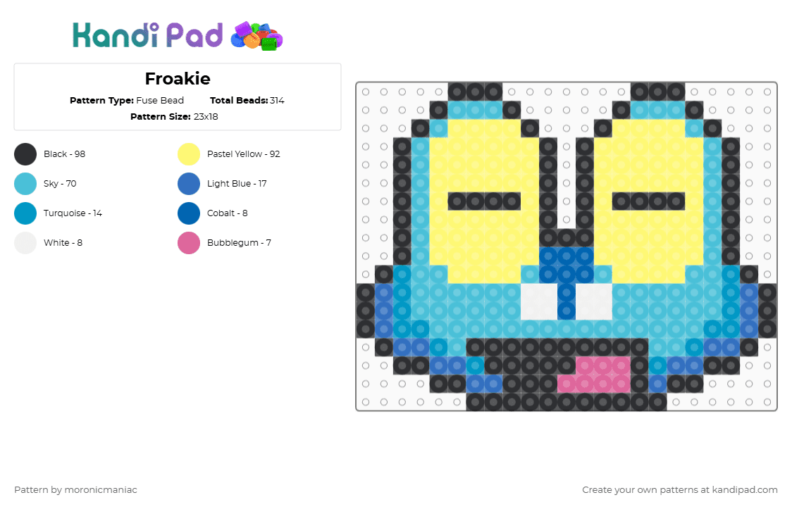 Froakie - Fuse Bead Pattern by moronicmaniac on Kandi Pad - light blue,yellow,pokemon,frog,silly