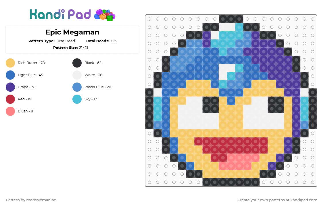 Epic Megaman - Fuse Bead Pattern by moronicmaniac on Kandi Pad - blue,yellow,mega man,robot,epic face,meme