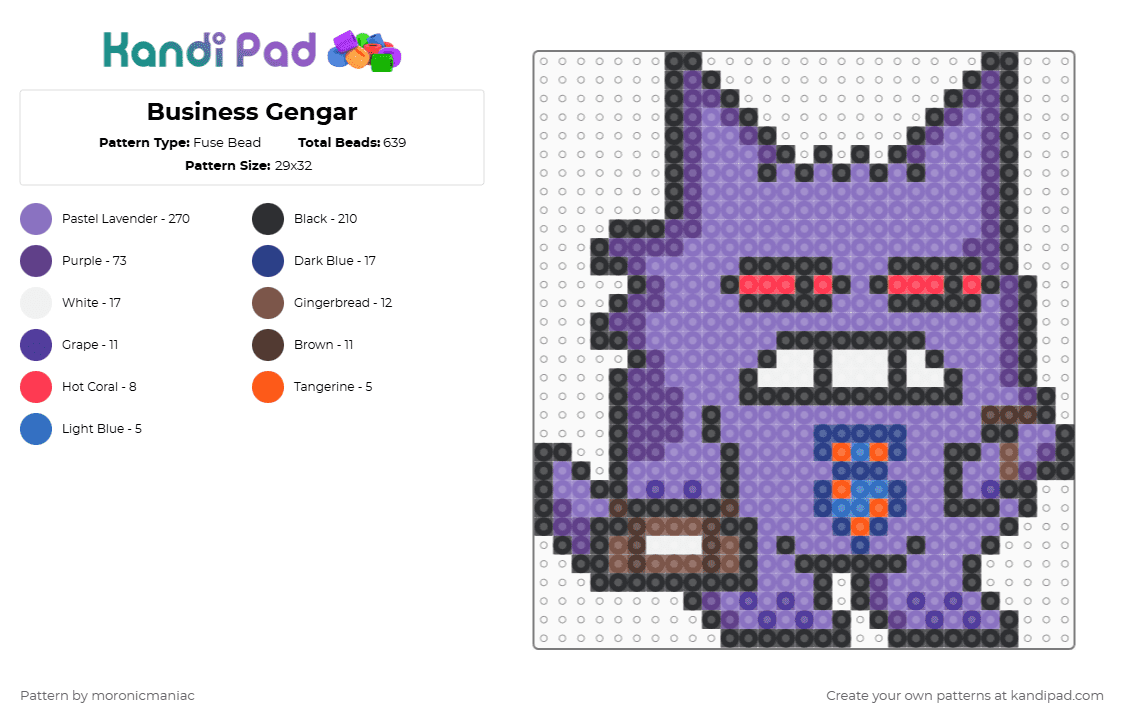 Business Gengar - Fuse Bead Pattern by moronicmaniac on Kandi Pad - purple,blue,gengar,pokemon,work