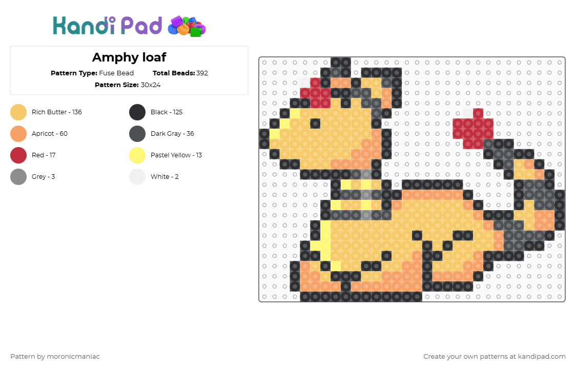 Amphy loaf - Fuse Bead Pattern by moronicmaniac on Kandi Pad - yellow,ampharos,pokemon,loaf