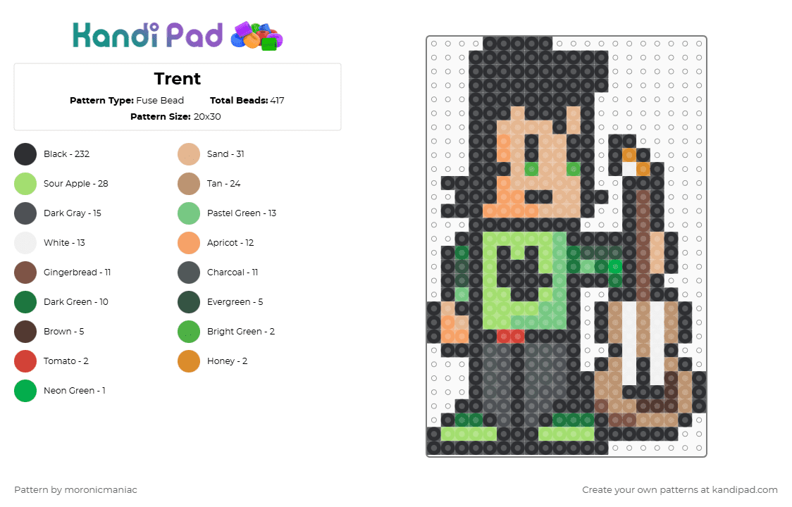 Trent - Fuse Bead Pattern by moronicmaniac on Kandi Pad - total drama,guitarist