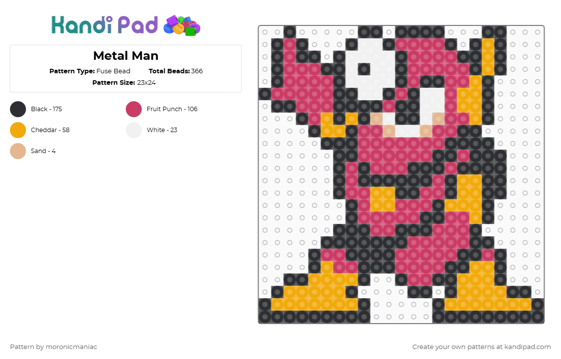 Metal Man - Fuse Bead Pattern by moronicmaniac on Kandi Pad - pink,orange,mega man,mega man 2,robot