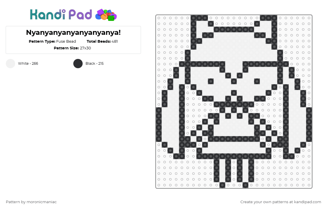 Nyanyanyanyanyanyanya! - Fuse Bead Pattern by moronicmaniac on Kandi Pad - black,white,miku,vocaloid,nyan cat,cat