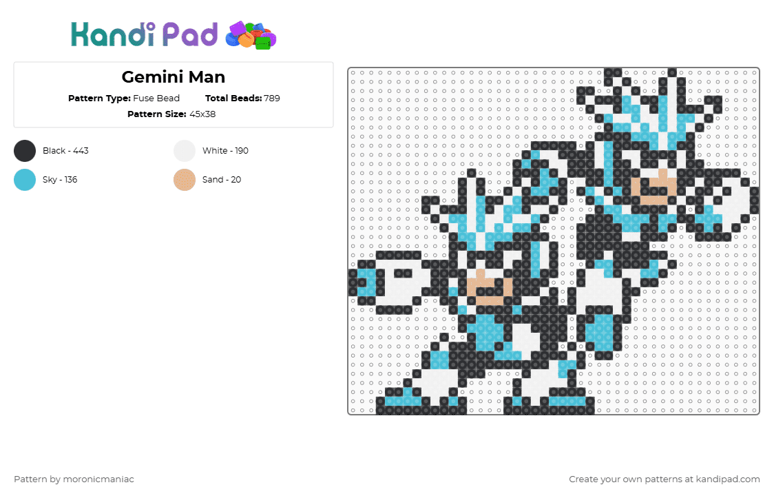 Gemini Man - Fuse Bead Pattern by moronicmaniac on Kandi Pad - black,light blue,mega man,twins,robot,mega man 3