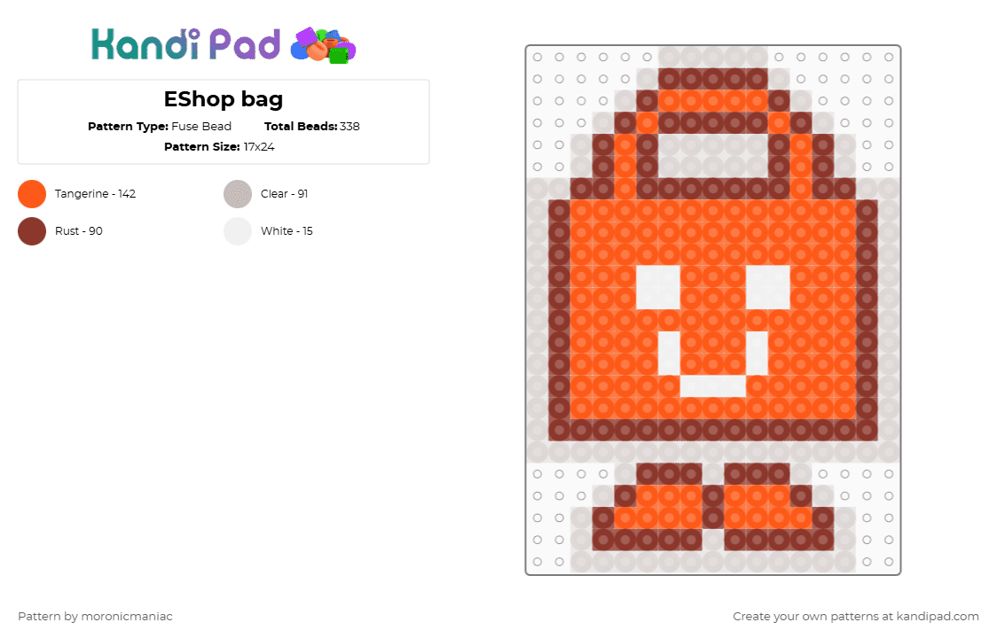 EShop bag - Fuse Bead Pattern by moronicmaniac on Kandi Pad - orange,nintendo,3ds,mascot