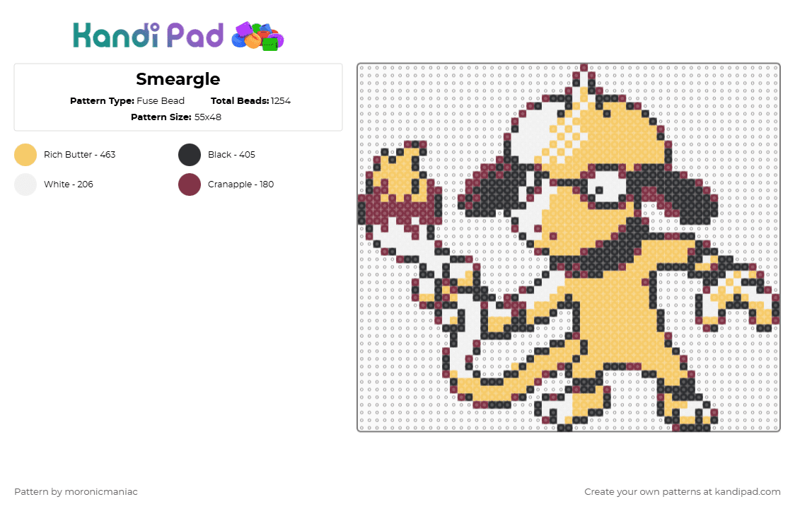Smeargle - Fuse Bead Pattern by moronicmaniac on Kandi Pad - brown,yellow,pokemon,pokemon silver,painter