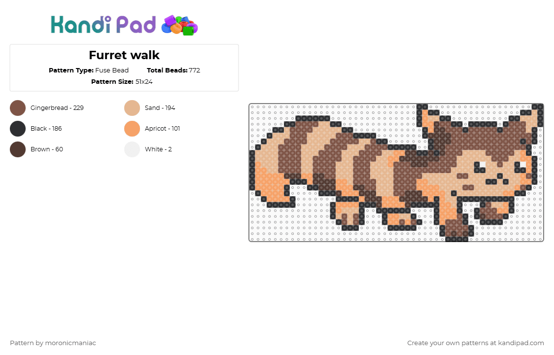 Furret walk - Fuse Bead Pattern by moronicmaniac on Kandi Pad - beige,tan,pokemon,johto,meme,pokemon gold and silver