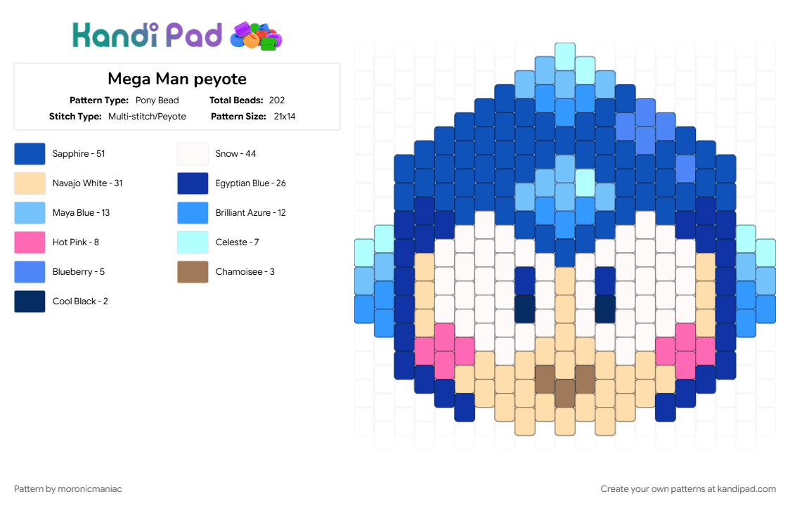 Mega Man peyote - Pony Bead Pattern by moronicmaniac on Kandi Pad - beige, blue, capcom, character, cute, gaming, light blue, megaman, purple, robot