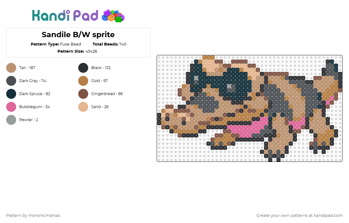 Sandile B/W sprite - Fuse Bead Pattern by moronicmaniac on Kandi Pad - tan,beige,pokemon,pokemon black and white,unova,croco
